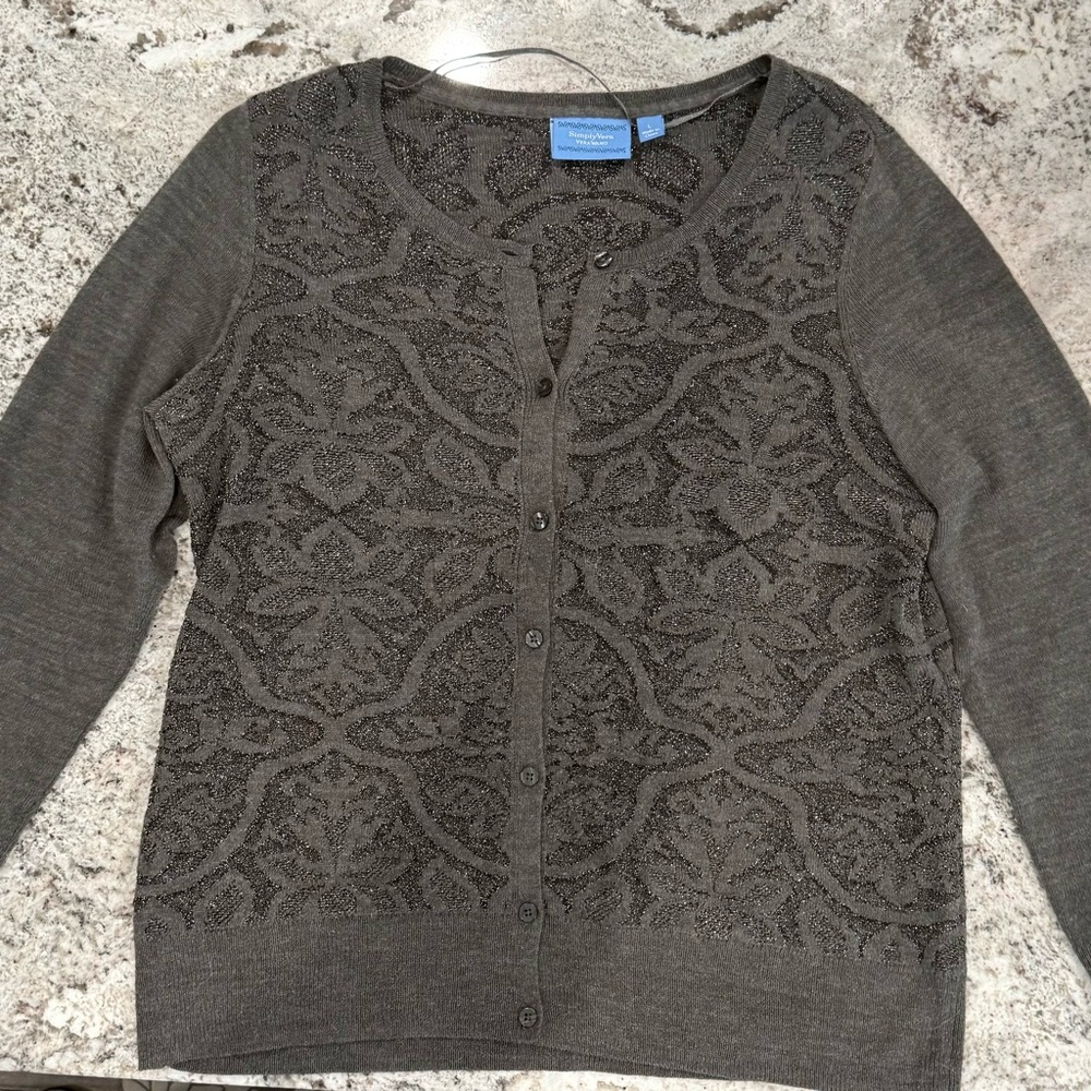 Women's Vera Wang Gray Cardigan Sparkling Sweater